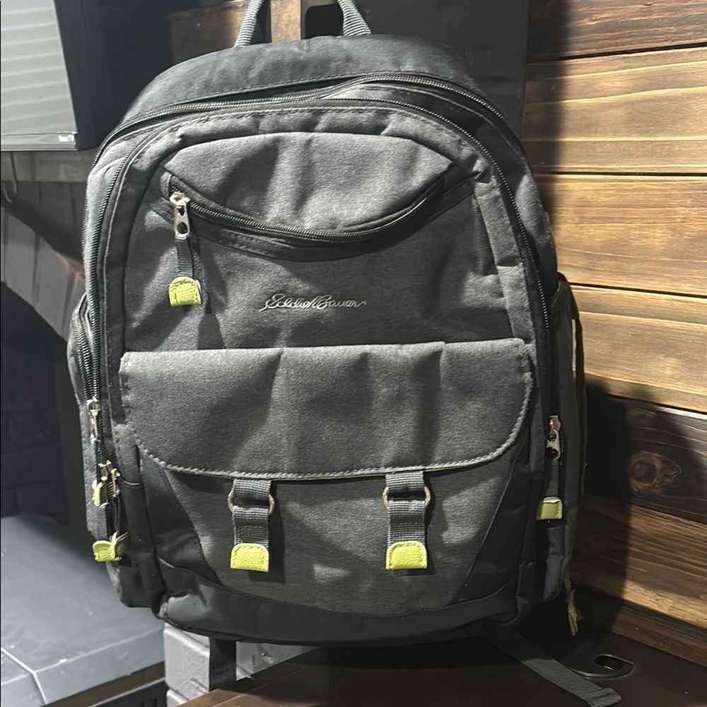 Eddie Bauer Gray Green Backpack Travel Diaper Baby Bag